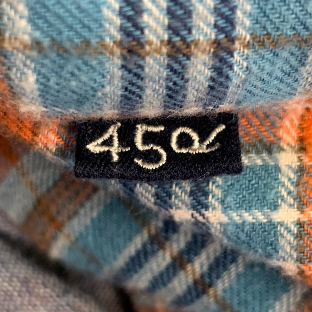 45rpm Size XL Blue Orange Plaid Cotton Curved Cutaway Flannel Long Sleeve Shirt - Picture 7 of 9